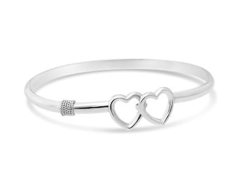 Double Heart Bangle Bracelet Beach Jewelry Collection By Michael's from Provincetown Sterling Silver 925- NEW ships from Cape Cod