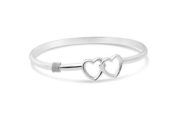 Double Heart Bangle Bracelet Beach Jewelry Collection By Michael's from Provincetown Sterling Silver 925- NEW ships from Cape Cod