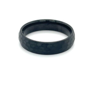 Mens Black Hammered 6mm Tungsten Ring. Free Shipping in Ring Box