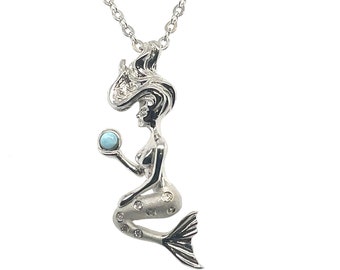 Handmaid Mermaid w natural Larimar. Ships free, next day shipping in box. Lots of detail