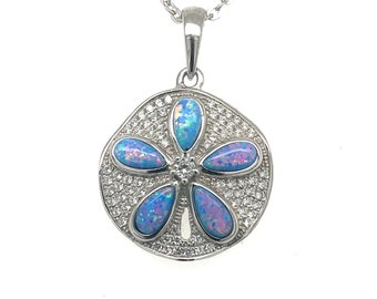 Handmade Sandollar pendant w Opal, Italian Crystals , .925 Silver w chain, free shipping in box