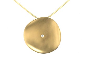 Yellow gold filled sterling silver disc pendant with Italian Crystal. Ships with chain in a box. Free shipping.