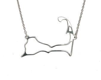 CAPE COD  map cut-out necklace. All .925 Silver. Free shipping in a Box.