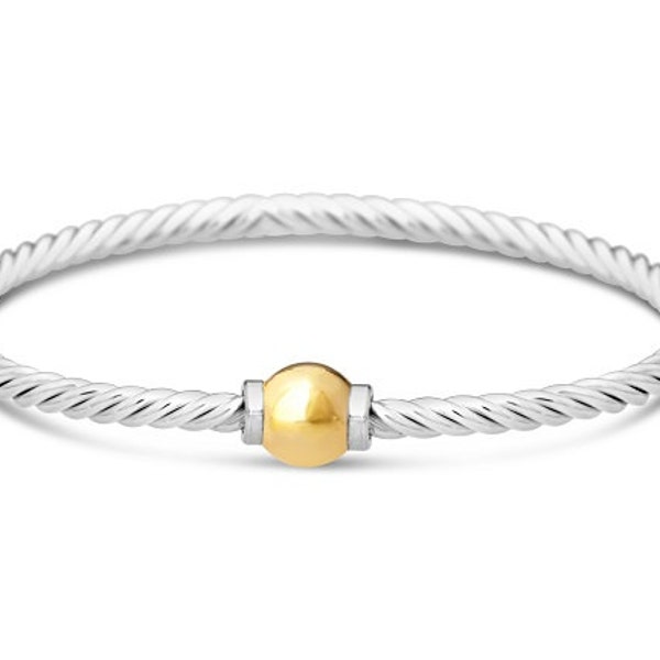 The Beach Ball Screwball Bracelet- Twist in Sterling Silver w/ 14K solid gold ball- SHIPS NEXT DAY