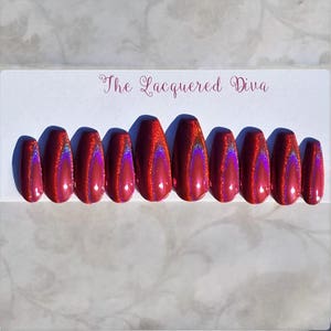 Passionate Pink press on false acrylic nails, hand painted