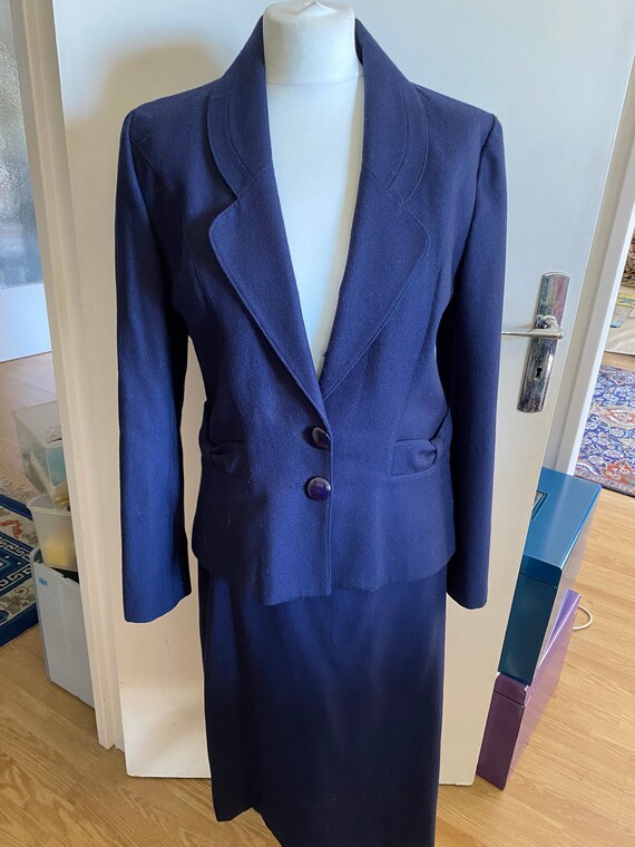 Traje azul marino de lana francesa Flore Dijon de finales de los anos 50 Etsy Espana