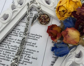 Memorial Flower Bookmark with Angel Wing Charm
