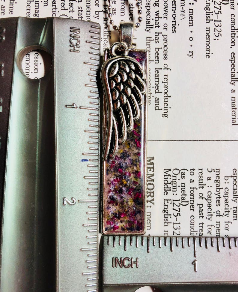 Memorial Flower Pendant Necklace With Angel Wing Charm Made Etsy