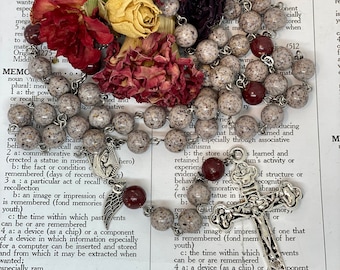 Memorial Rosary Beads with Dried Flowers, Custom Handmade