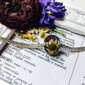 Memorial &quot;Pandora&quot; style, resin bead, dried flowers, funeral flower, rose pedal, wedding or special event