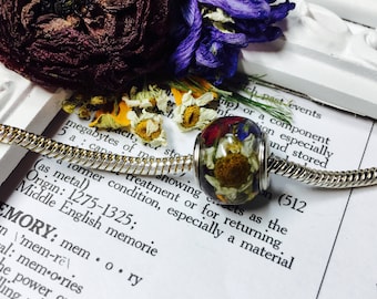 Custom Resin "Pandora" Style Bead, Dried Funeral Flowers, Memorial Keepsake