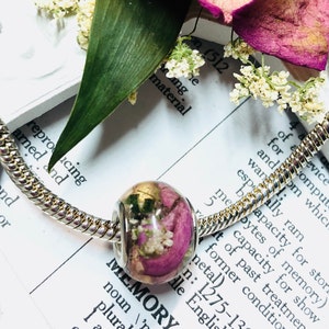 Memorial bead, &quot;pandora&quot; style, resin bead, dried flowers, funeral flowers, wedding bouquet , sympathy gift,
