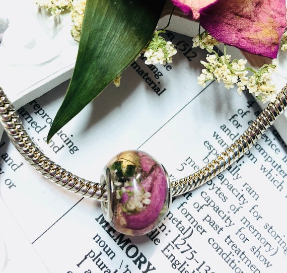 Memorial Bead pandora Style Resin Bead Dried Flowers Funeral Flowers Wedding Bouquet Sympathy Gift Etsy
