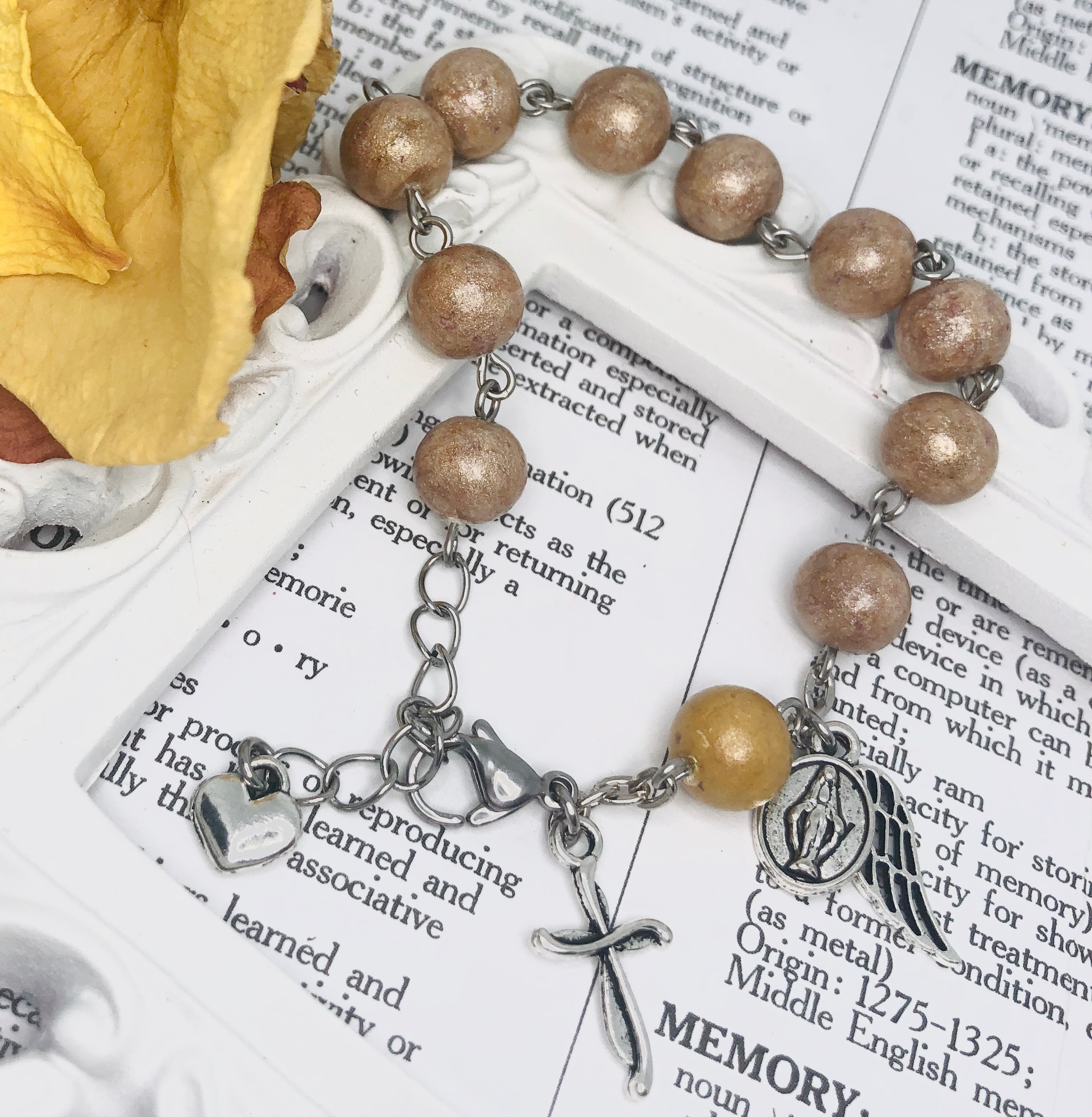 Memorial flower rosary bracelet chaplet one decade rosary Etsy