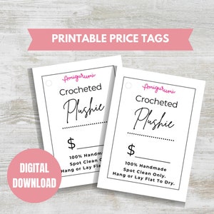 Etiquetas de preços de produtos de crochê Amigurumi Etiquetas de preços de produtos em PDF para impressão Etiquetas de preços de pelúcia para impressão Download digital Etiquetas de preços de crochê Etiquetas de venda