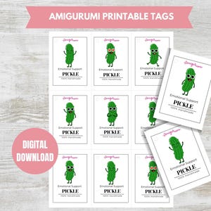 Étiquettes PDF imprimables au cornichon de soutien émotionnel Étiquettes de produit au crochet Amigurumi Étiquettes imprimables Étiquettes imprimables pour peluche Étiquette cadeau jouet Étiquettes volantes