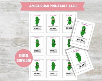 Emotional Support Pickle Printable PDF Tags Amigurumi Crochet Product Tags Printable Tags Printable Plushie Tags Toy Gift Tag Hang Tags