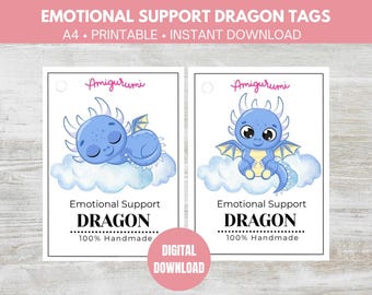 Emotional Support Dragon PDF Tags, Amigurumi Crochet Product Tags, Printable Tags, Cute Dragon Printable Plushie Tags, Digital Download
