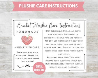 Crochet Care Cards, Plushie Care Card Instructions, Printable Care Instruction Card, Washing Instructions For Plushies, Instant Download