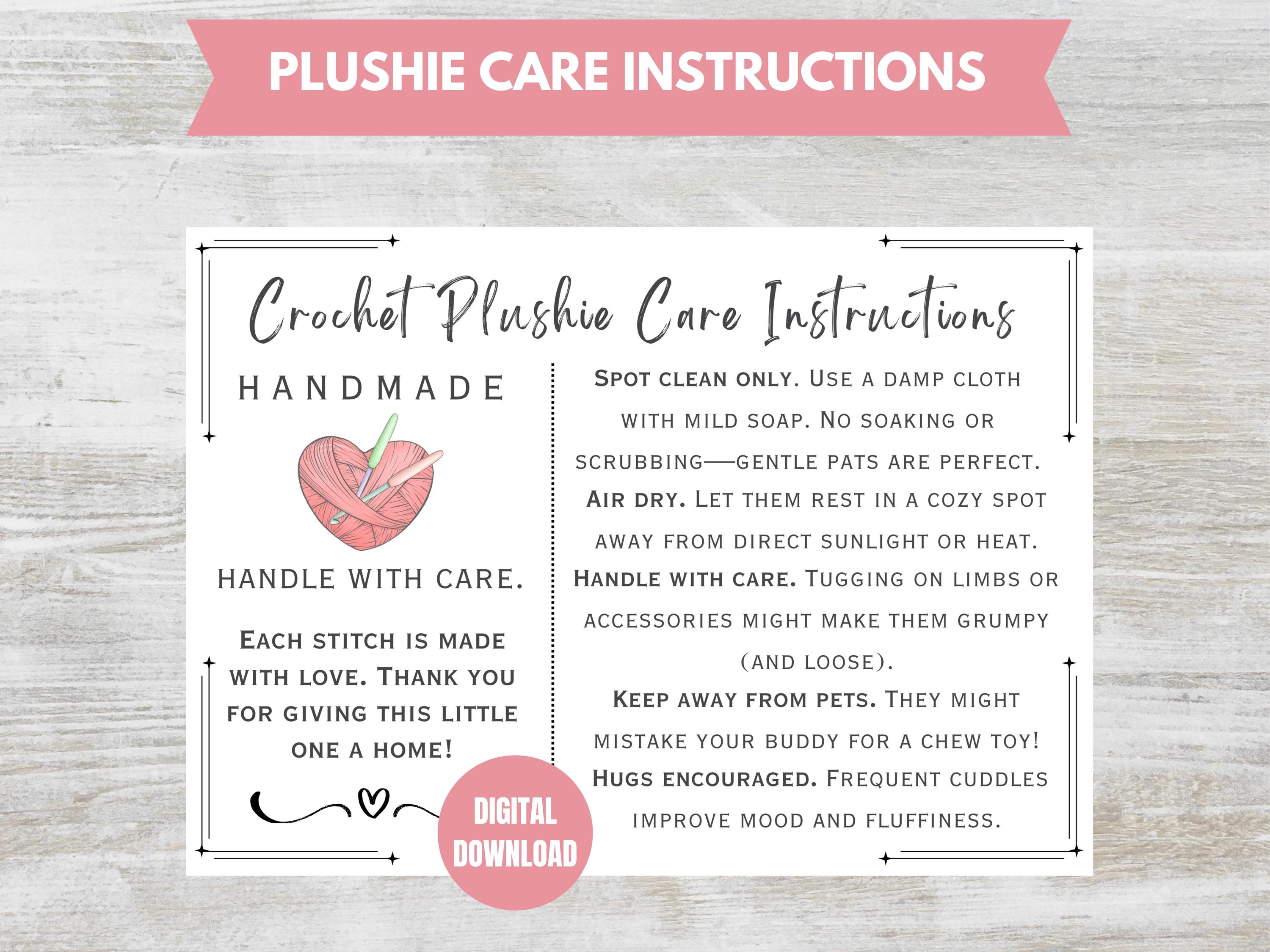 Crochet/knitting Care Cards, Plushie Care Card Instructions, Printable