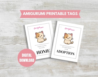 Amigurumi Crochet Product Tags Printable PDF Tags Cute Cat Printable Plushie Tags Digital Download