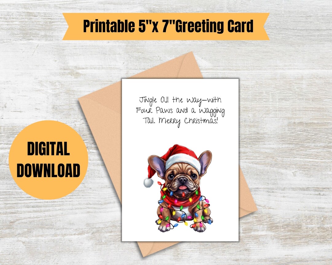 Christmas Card PDF Printable, Cute Dog Christmas Card, Holiday Greeting ...