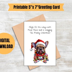Carte de Noël imprimable PDF, carte de Noël chien mignon, carte de voeux de vacances, carte de Noël pour les amoureux des chiens, téléchargement numérique