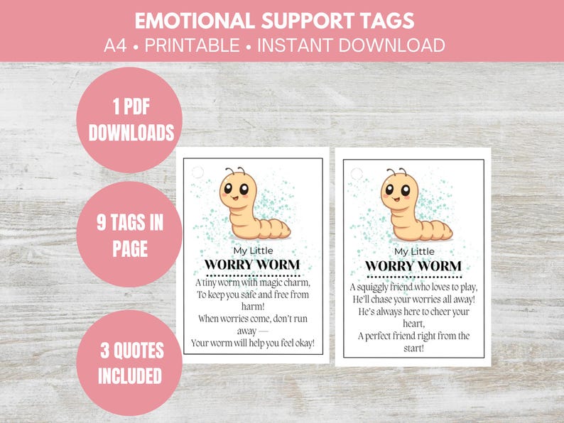 Worry Worm Printable PDF Tags, Amigurumi Product Hang Tags, Plushie ...