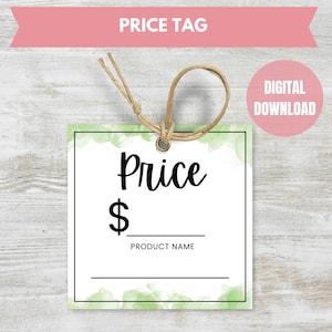 Printable Price Tags, Watercolor Price Tags, PDF Green Hang Tag, Product Price Tags, Market Price Tags, DIGITAL DOWNLOAD
