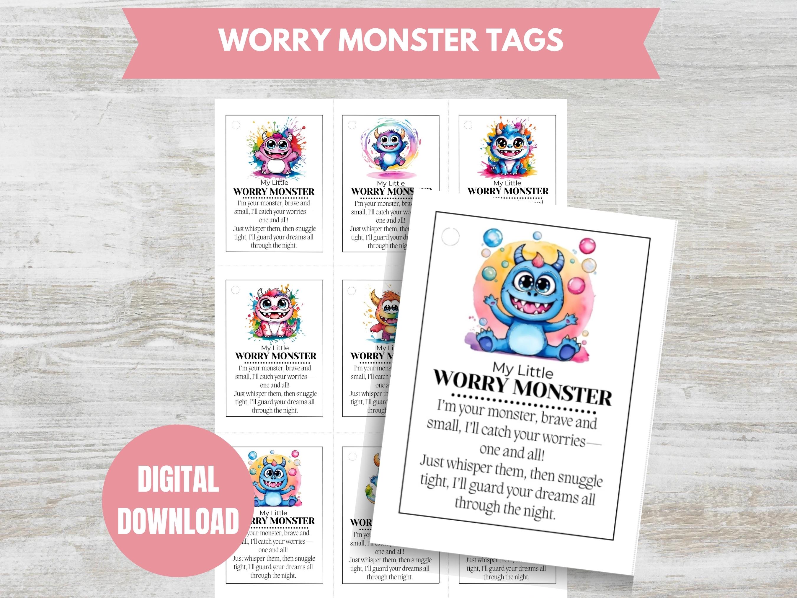 Worry Monster Emotional Support Printable PDF Tags, Amigurumi Crochet Product Tags, Hang Tags, Plushie Tags, Toy Tag, Gift Tag, Keepsake Tag