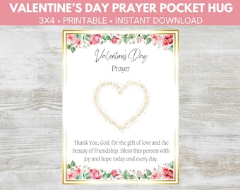 Valentines Day Prayer Cards, Christian Pocket Hug Printable, Religious Valentine&#39;s Day Cards, Scripture Verse Prayer Card, Blessings Card