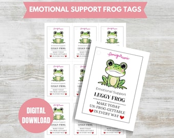 Emotional Support Frog Printable PDF Tag, Amigurumi Crochet Product Tag, Plushie Tag, Crochet Frog Gift Tag, Hang Tag DIGITAL DOWNLOAD