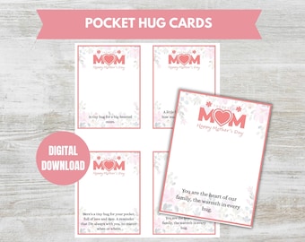 Pocket Hug Cards, PDF Printable Crochet Card,12 Heartfelt Pocket Hug Cards, Card with Poem, Mother&#39;s Day Gift Tags, Digital Download