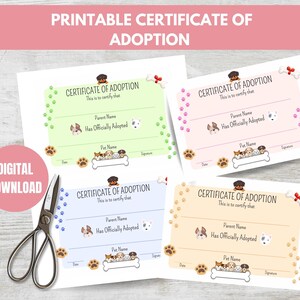 Plushie Printable Certificate Of Adoption PDF Print 5x7 Adoption Certificates 4 Styles Doggie Printable Certificate Adopt A Pet Certificate image 4