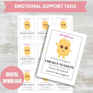 Etiquetas PDF imprimibles de nuggets de pollo de apoyo emocional Etiquetas de productos amigurumi Etiquetas de amigurumi Etiquetas de peluche Etiqueta de juguete de nuggets de pollo Etiqueta de regalo