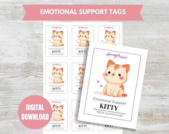 Emotional Support Cat Printable PDF Tags, Cute Kitty Amigurumi Product Tags, Cat Plushie Tags, Handmade Gift Tag,  DIGITAL DOWNLOAD