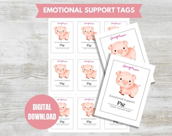Emotional Support Pig Printable PDF Tags Amigurumi Crochet Product Tags Printable Tags Printable Plushie Tags Toy Gift Tag Hang Tags