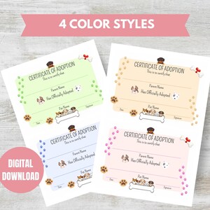 Plushie Printable Certificate Of Adoption PDF Print 5x7 Adoption Certificates 4 Styles Doggie Printable Certificate Adopt A Pet Certificate image 3
