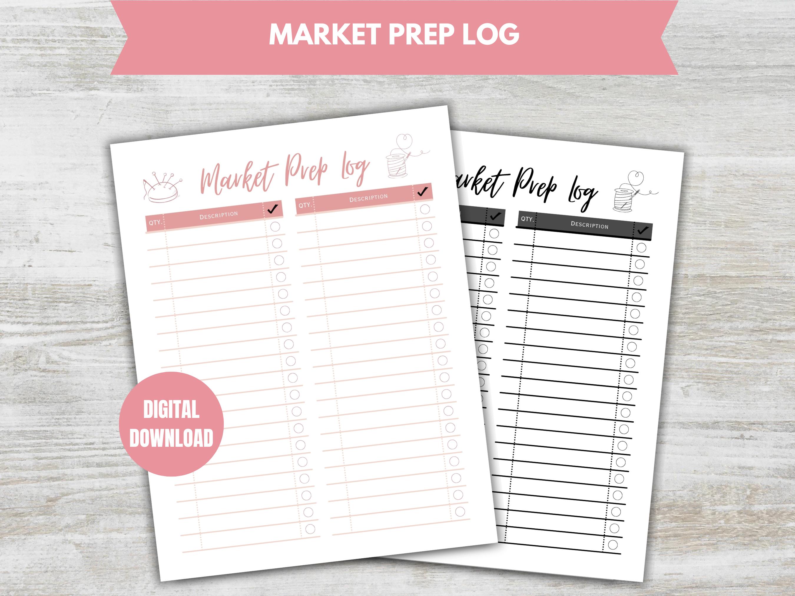 Prep Log Market Prep Tracker, PDF Printable Inventory Tracking Form, Small ...