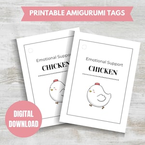 Etichette PDF stampabili per supporto emotivo con pollo Tag per prodotti all'uncinetto Amigurumi Etichette stampabili Etichette di peluche stampabili Etichetta giocattolo pollo Etichetta regalo