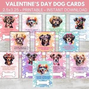 Valentinstag Hundekarten, PDF druckbare Valentinstag Hund Themenkarte, niedliche Aquarell Valentinstag Hundekarten, Welpe digitaler Download