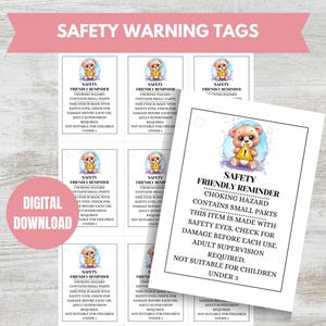 Veiligheidsogen waarschuwing afdrukbare pdf-tags, veiligheidslabels pluche, gehaakte hanglabels, plastic ogen waarschuwingslabels, label verstikkingsgevaar