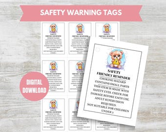 Safety Eyes Warning Printable PDF Tags, Plushie Safety Tags, Crochet Hang Tags, Plastic Eyes Warning Tags, Choking Hazard Tag
