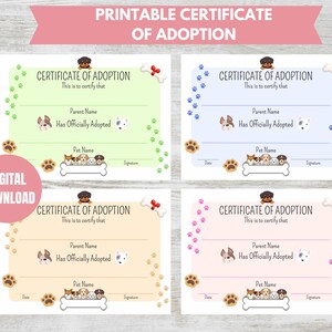 Plushie Printable Certificate Of Adoption PDF Print 5x7 Adoption Certificates 4 Styles Doggie Printable Certificate Adopt A Pet Certificate image 2
