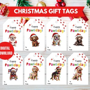 Etiquetas de regalo de Navidad con animales Etiquetas navideñas con perros lindos Etiquetas navideñas para imprimir en PDF Etiquetas de regalo Etiquetas colgantes Etiquetas de producto Etiquetas de regalo para mascotas