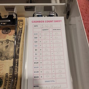 Printable Cashbox Count Sheet,pdf Printable Tally Sheet,cash Register ...
