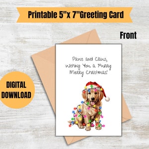 Carte de Noël, carte de Noël chien mignon, carte de voeux de vacances, carte de Noël pour les amoureux des chiens, téléchargement numérique PDF