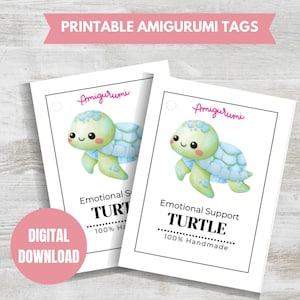 Etichette PDF stampabili con tartaruga di supporto emotivo Etichette per prodotti all'uncinetto Amigurumi Etichette stampabili Etichette di peluche stampabili Etichetta giocattolo tartaruga Etichetta regalo