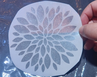 Dahlia Flower Vinyl Decal, Waterproof Floral Car Window Sticker, Holographic or Matte