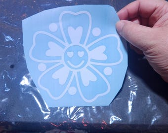 Happy Hippie Flower Decal | Retro 70s Peace Sticker (5 Inch)